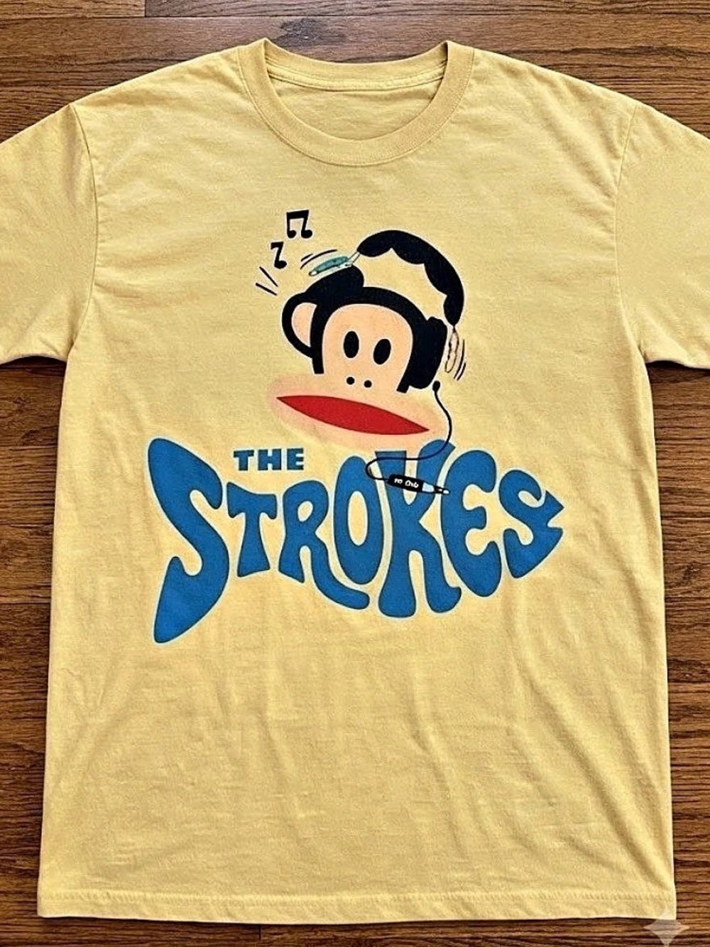 The Strokes Paul Frank Julius Monkey Headphones Indie Rock Band Vintage Yellow T